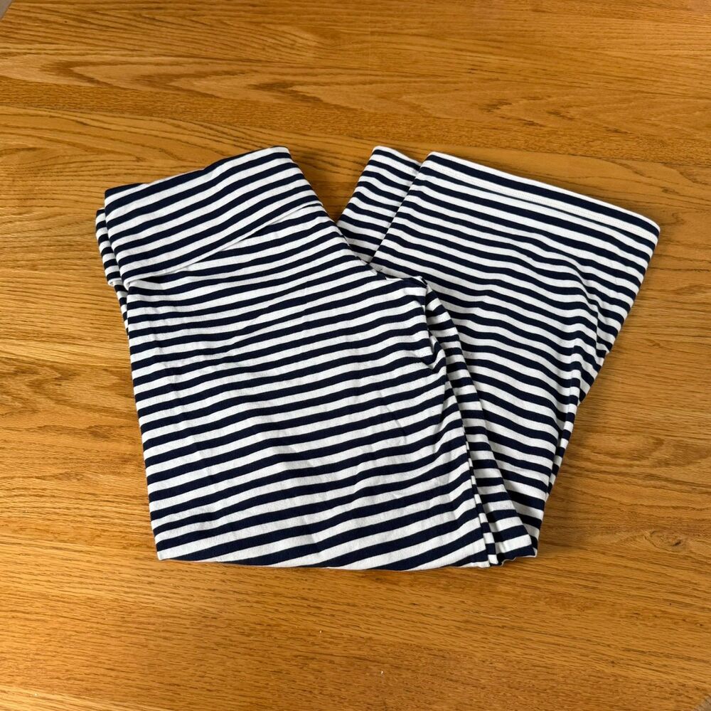 Fold Over Navy & White Striped Pants